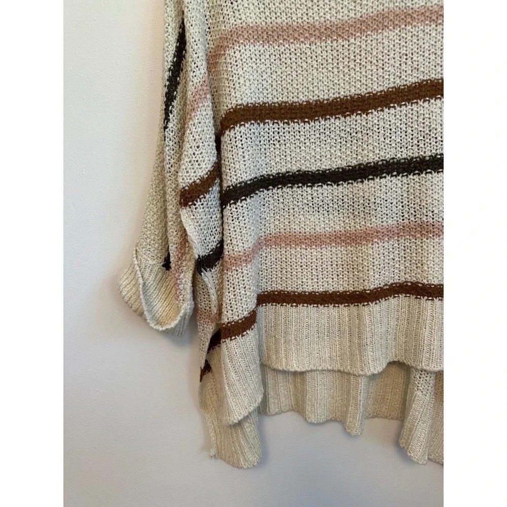 Lavender J Cream and Brown Striped  Oversized Open Knit Sweater Relaxed - Picture 2 of 7